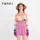 tanni新款 TN11KN805A 低圆领针织衫 法式 通勤多巴胺彩色条纹短款
