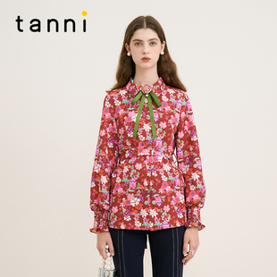 节日氛围小翻领收腰衬衫 TM31SH017A 复古新中式 tanni新款