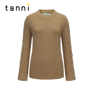 套头针织衫 喇叭袖 TN31KN603A 简约通勤百搭打底短款 tanni新款