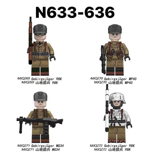 外贸货品N633-636拼装玩具粤睿智达山地猎兵积木人仔袋装