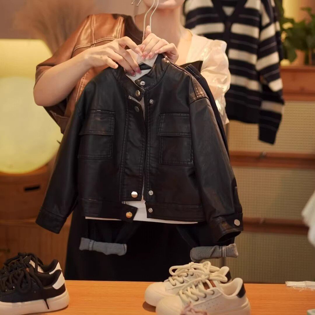 2026年新款秋冬季宝宝儿童百搭夹克洋气男童女童通用皮衣韩版外套