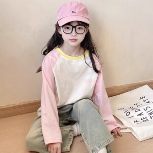 女童超好看长袖t恤春装2026新款儿童纯棉上衣女孩大童内搭打底衫