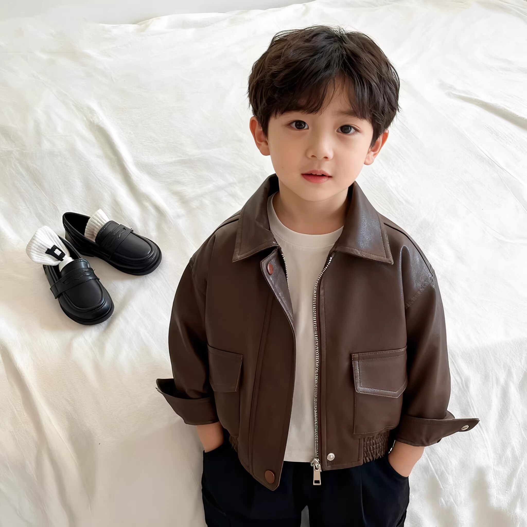 2026春季新款男童皮衣痞帅炸街女孩机车皮夹克儿童韩版春装外套潮