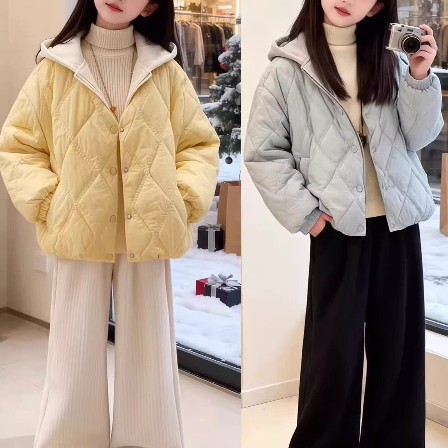 女童轻薄棉衣秋冬款2026新款羽绒棉服冬季连帽外套儿童时尚棉服潮