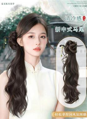 新中式假发抓夹女侧马尾汉服旗袍编发发簪马尾古风仿真发假发辫子