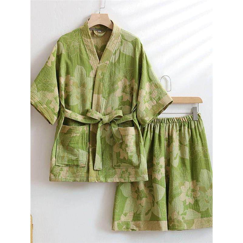 双层纱汗蒸服春秋冬季纯棉桑拿服男女家居服情侣晨袍吸水速干浴衣