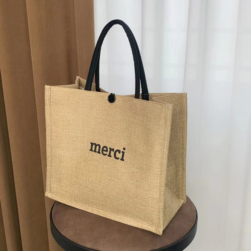 麻布手提袋帆布包包女手提包2025新款大容量女ins韩风通勤托特包