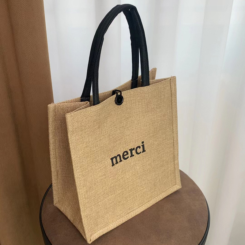 麻布手提袋帆布包包女手提包2025新款大容量女ins韩风通勤托特包