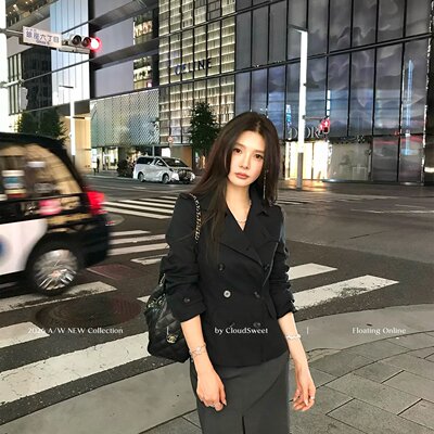 CloudSweet白云甜 费嘉洛 复古经典双排扣立领收腰风衣廓形短外套
