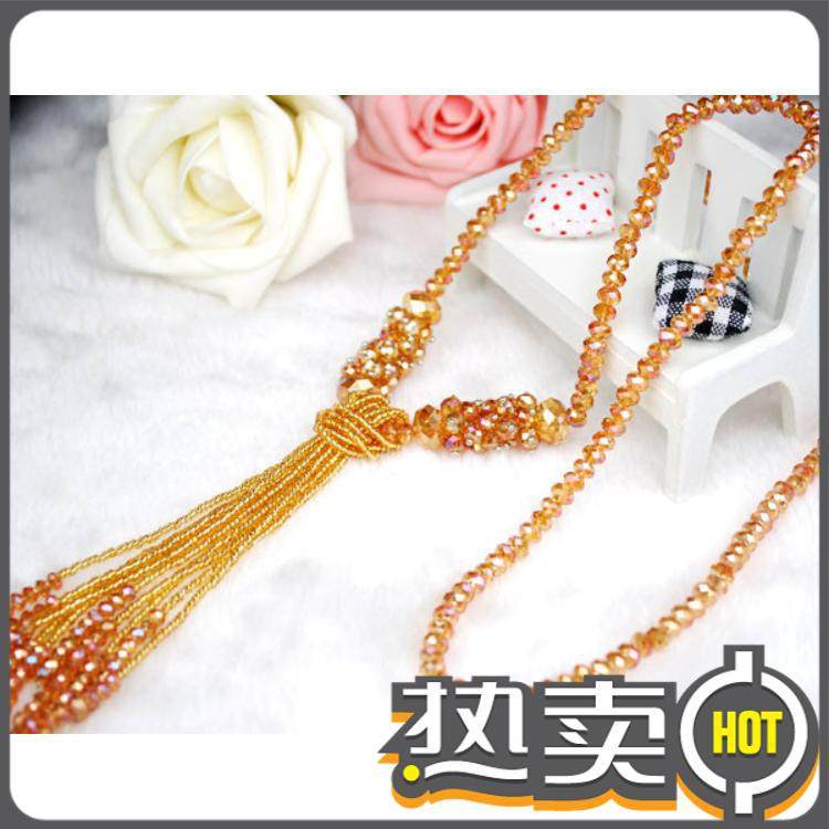 秋冬热销 韩版时尚衣饰 百搭金香槟流苏控 水晶长款毛衣链 满包邮