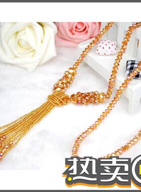 经典款水晶长流苏毛衣链