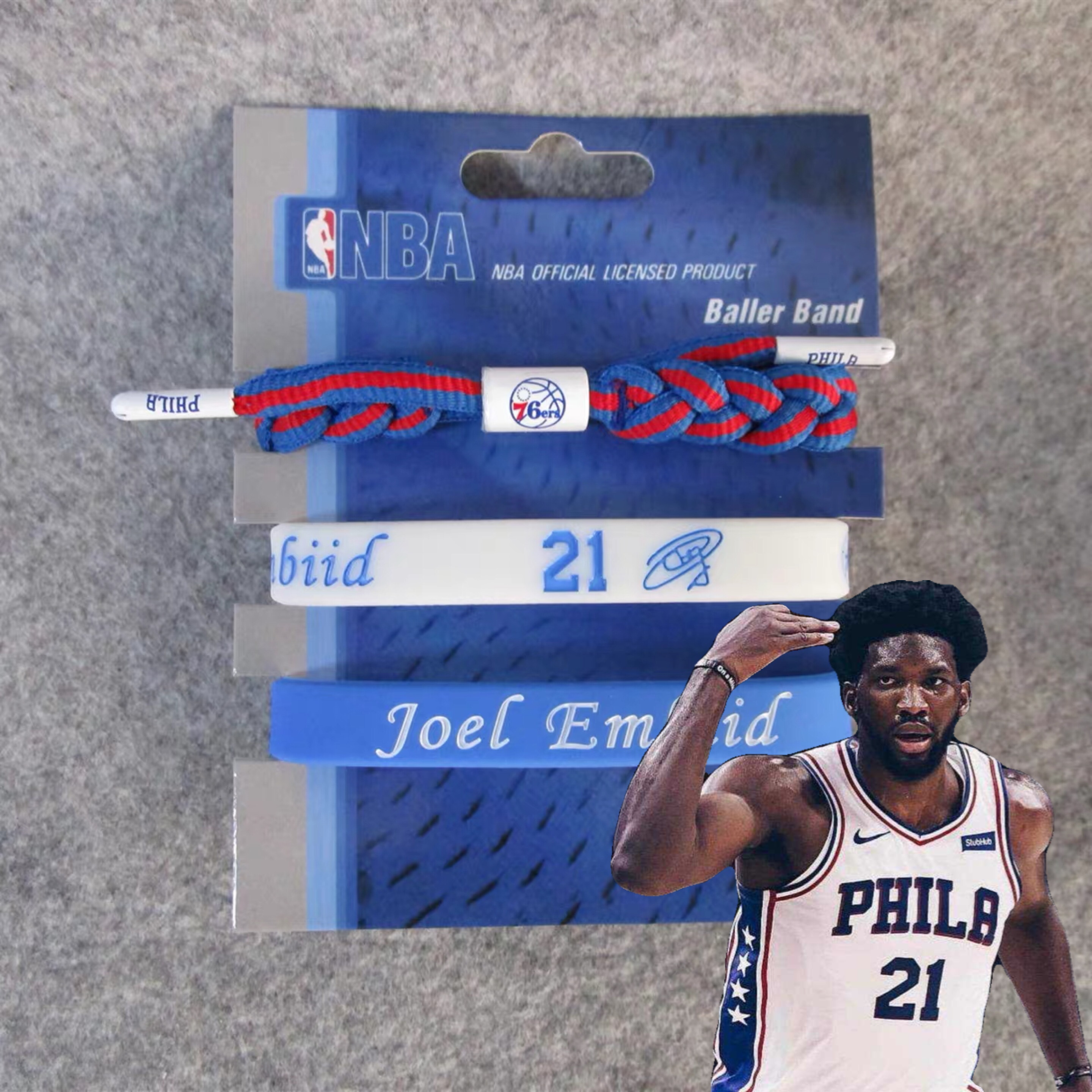 NBA篮球球星76人队大帝恩比德签名运动夜光手环 腕带编制手链带