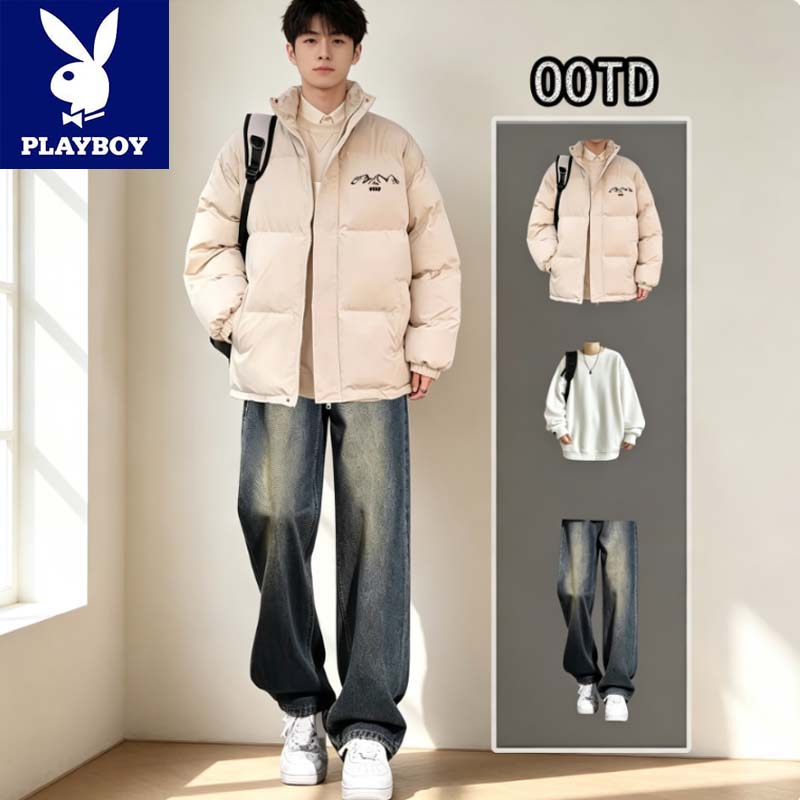 花花公子正品羽绒棉服男款冬季潮