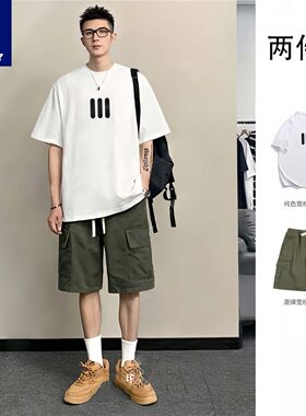 花花公子正品休闲套装男夏季短袖