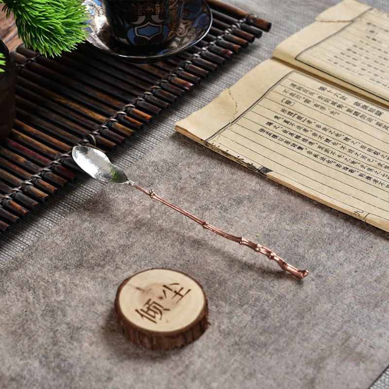 宝葫芦形银勺 纯银勺子紫铜柄把手茶匙 搅拌勺纯手工小众高端