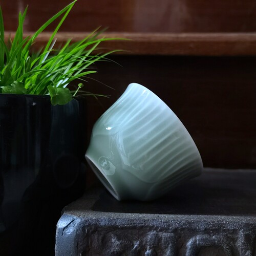 宜兴青瓷80cc莲花座黄金容量品茗杯主人杯茶杯茶具好寓意天青色润