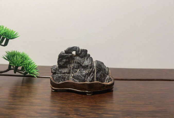 灵璧精品灵壁莲花磬原石纹石案头小品石小山形奇石家装镇宅小摆件