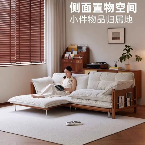 复古实木折叠可拆洗布艺沙发床