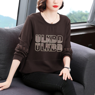 2026春季 内搭妈妈装 新款 字母圆领百搭大码 套头上衣女 纯色长袖 韩版