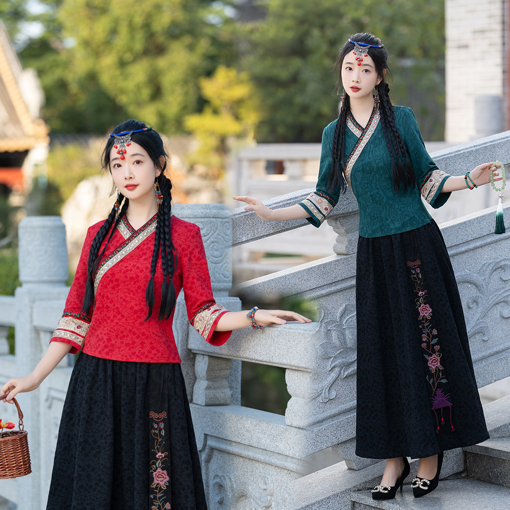 2026春新款中国风复古民国风小上衣旗袍修身显瘦两件套套装