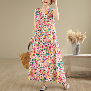 V领背心式 2026新款 胖MM大码 简约无袖 连衣裙 收腰长款