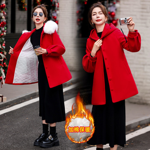 现货主推连帽高仿毛领简约时尚 减零斗篷小个子加棉保暖外套送腰带