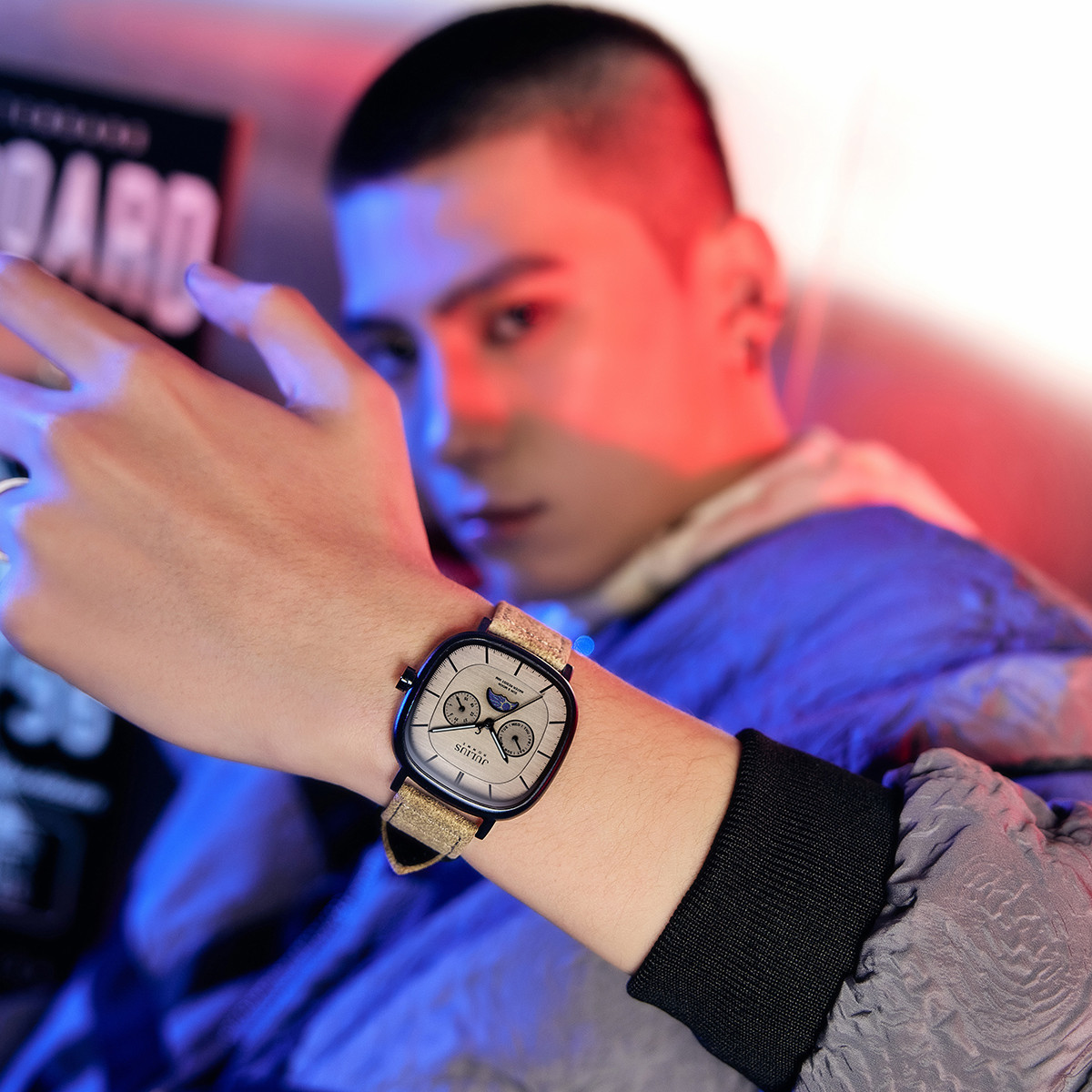 聚利时男女大表盘复古运动方形青少年学手表礼物历夜光防水石英表