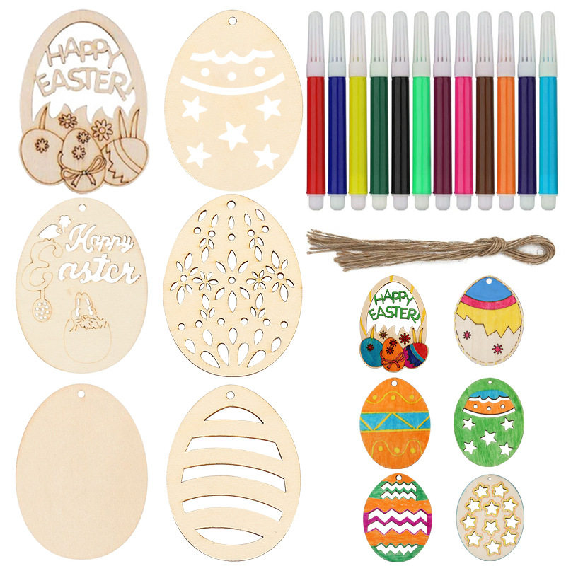 复活节彩蛋diy儿童手工绘画白胚木质兔子彩蛋幼儿园节日派对装饰