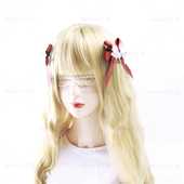 MRNA手工馆猩红色蝴蝶结发夹多层不对称茶壶杯子可爱双马尾头饰