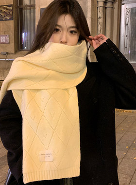 吴皮皮 新款纯色格子围巾女冬季韩版百搭加厚保暖学生毛线围脖