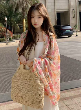 吴皮皮 三亚海边夏季防晒丝巾披肩空调房披肩海南云南外搭围巾