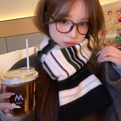 吴皮皮 费尔岛含羊毛围巾女冬季小围巾韩版百搭氛围感护颈小围脖