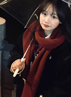 吴皮皮 韩系氛围感红色围巾女冬季韩版百搭学生加厚保暖护颈围脖