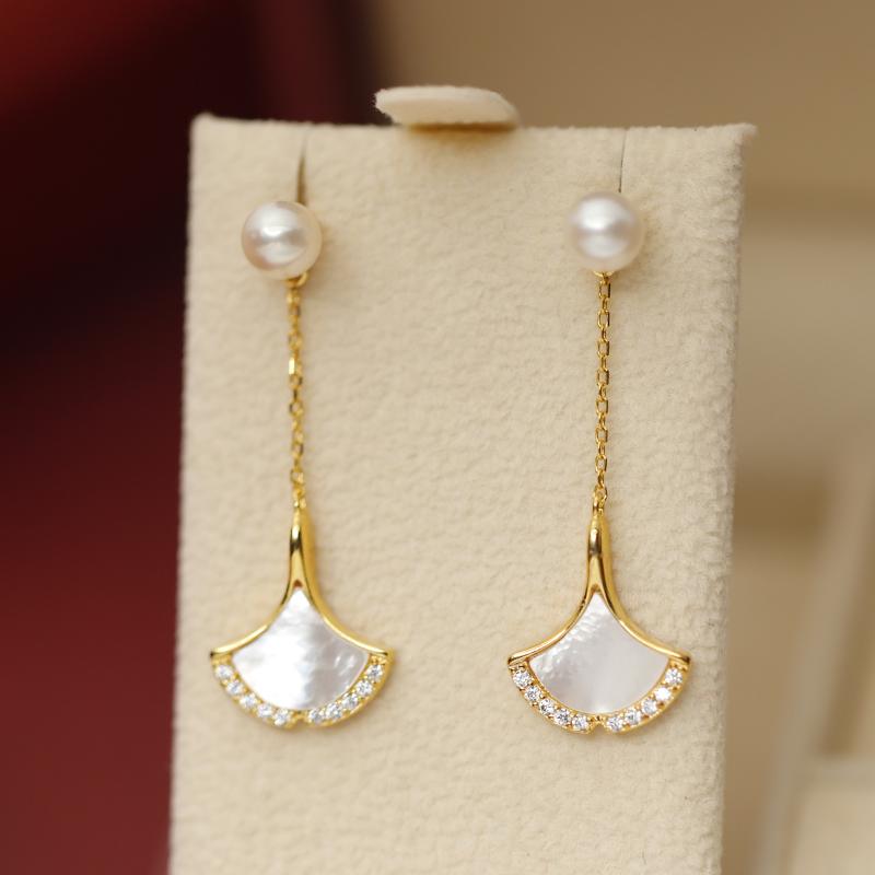 承悦温柔气质银杏叶设计珍珠耳饰