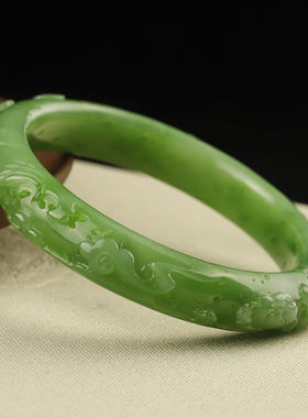 承悦 一物一图 57.5碧玉雕花手镯 波菜绿 龙凤呈祥
