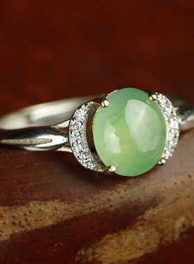 承悦 一物一图 晴水翡翠戒指 种水好 苹果绿颜色漂亮纯银活口指环