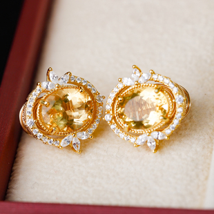 承悦大气天然黄水晶耳夹 温柔气质 招财宝石蚊香盘耳夹无痛耳环