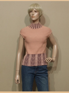 女装迪妮虾肉色纯棉无袖针织衫套头企领弹力修身春秋款专柜正品