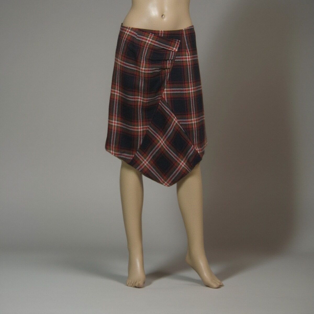 公司样衣迪妮红色格子不规则羊毛半身裙春秋冬款低价销售