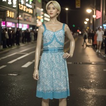 品牌女装湖绿印花真丝连衣裙夏季桑蚕丝无袖优雅淑女时尚收腰显瘦