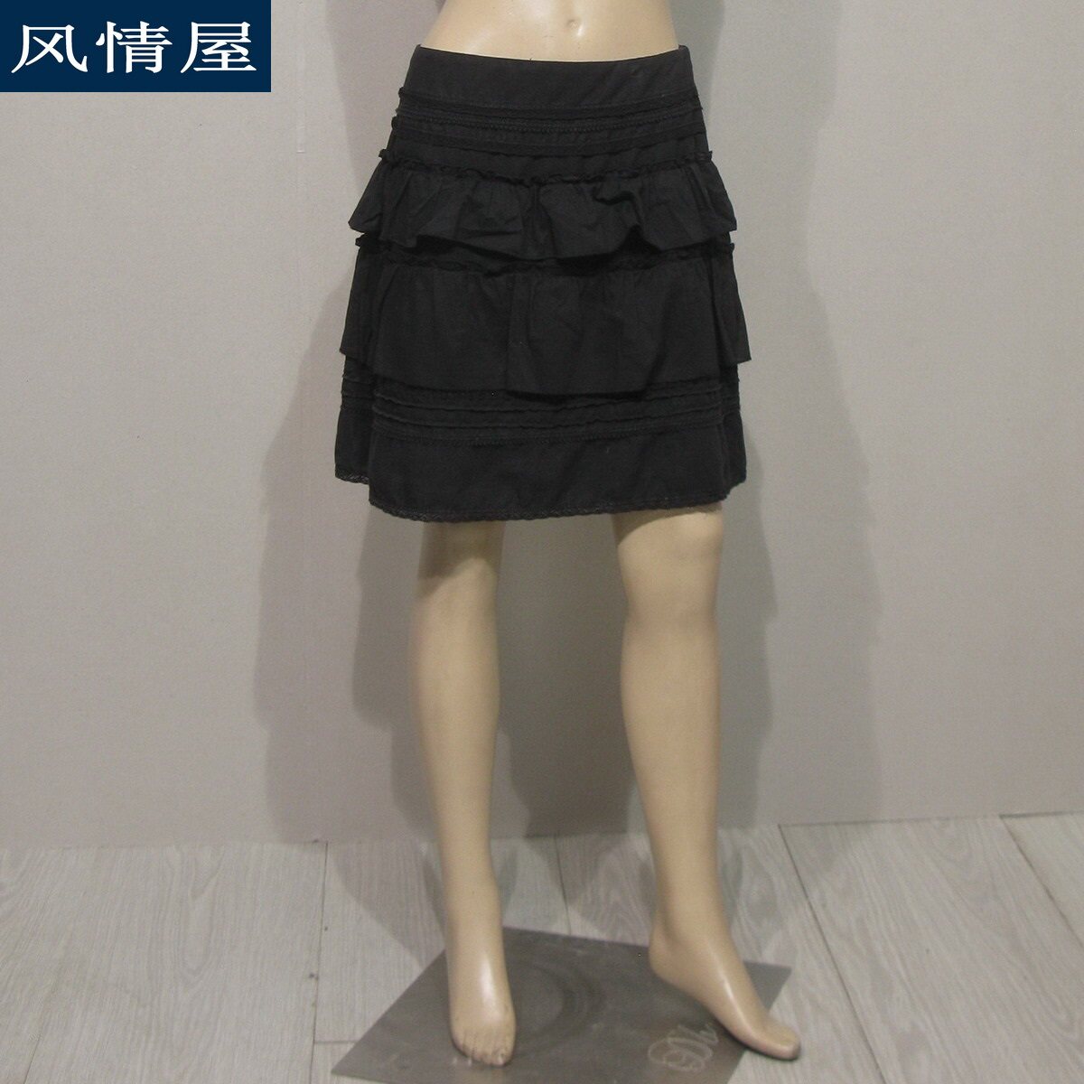 女装迪妮黑色棉麻混纺半身裙夏季清凉透气舒适款休闲专柜正品