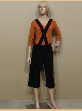 品牌公司样衣女装CHINA TING黑色羊毛背带裤高腰弹力宽松春秋款