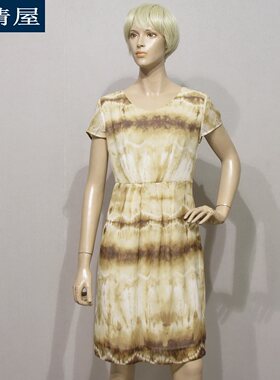 依兰ELANIE女装 真丝棕色印花连衣裙 桑蚕丝夏款 专柜