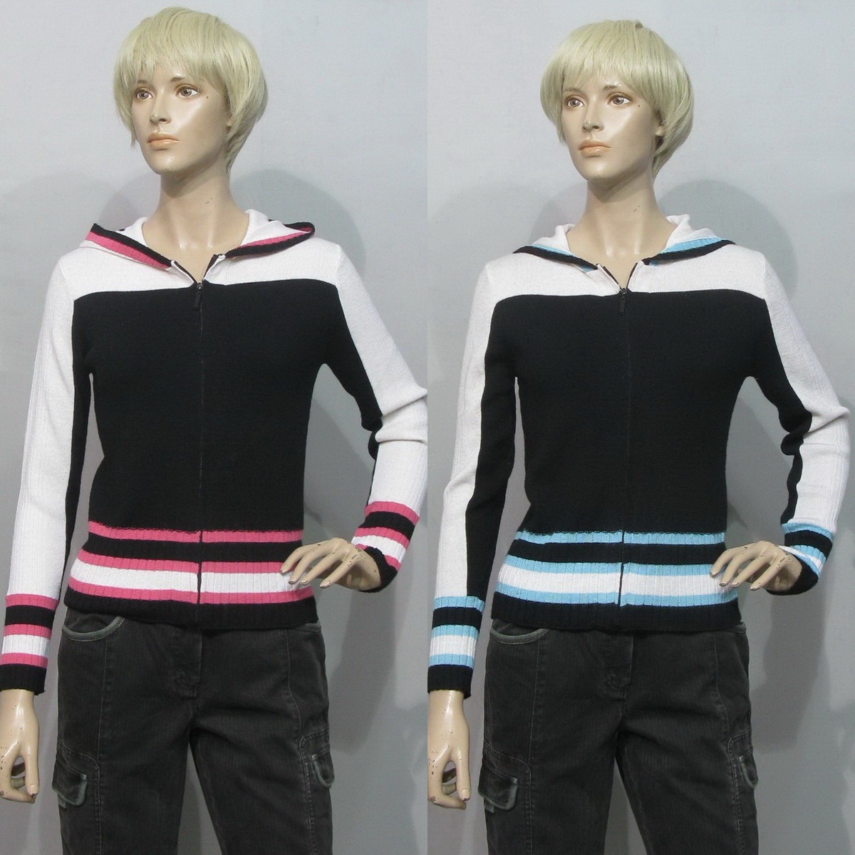 桃红色带帽拉链衫