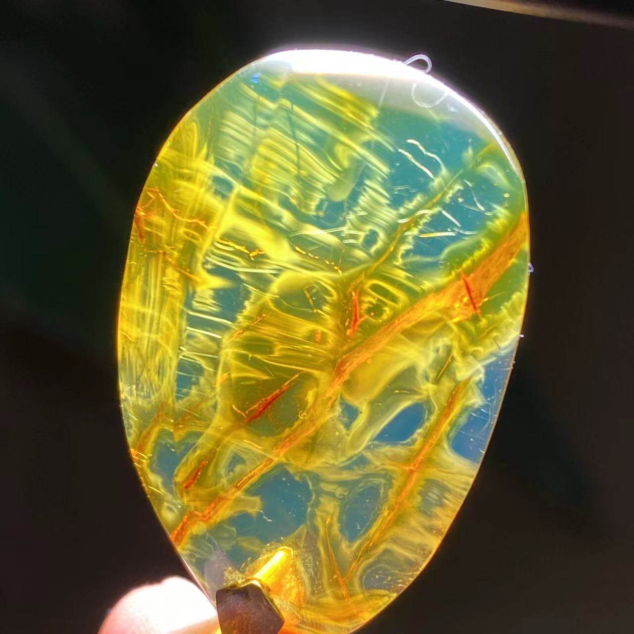 素朴的多米尼加蓝珀吊坠 净水加火山灰 独特的琥珀风景 925银镶
