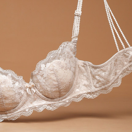 内衣女胸大显小胸薄款夏季防下垂软钢圈性感蕾丝纯欲美背文胸套装