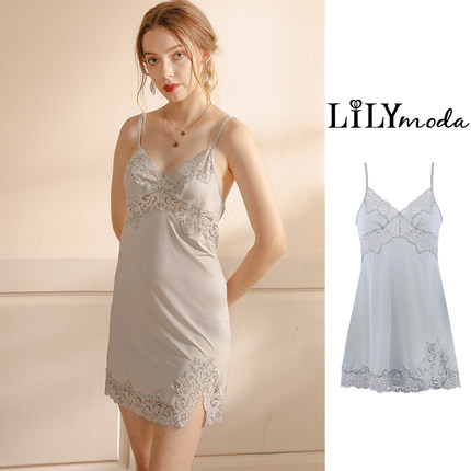 冰丝吊带睡裙女薄性感夏季款仿真丝绸家居服蕾丝私房性惑修身睡衣