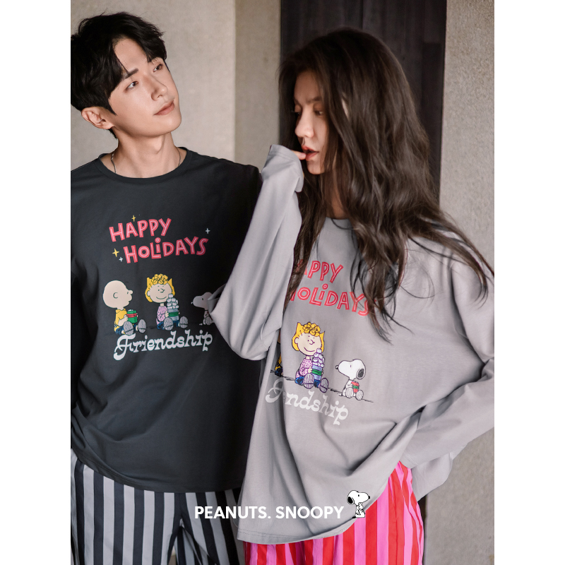 春秋莫代尔棉史努比情侣睡衣套装