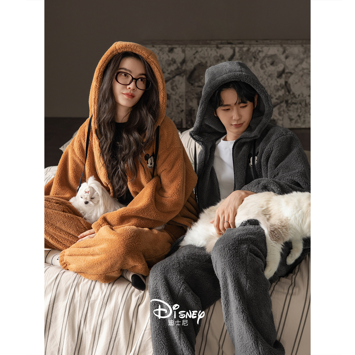 迪士尼瑚绒绒情侣睡衣冬加厚套装
