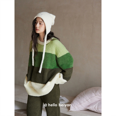 秋冬半边绒女睡衣宽松保暖家居服